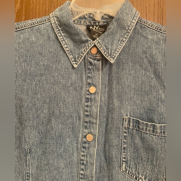 NY Jeans Med Wash 90's Y2k Vtg Denim Snap Front Short Sleeve Dress Sz-14 - Picture 2 of 11